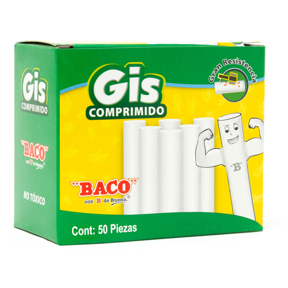 Gis Comprimido | Blanco | BACO | Caja con 50 piezas