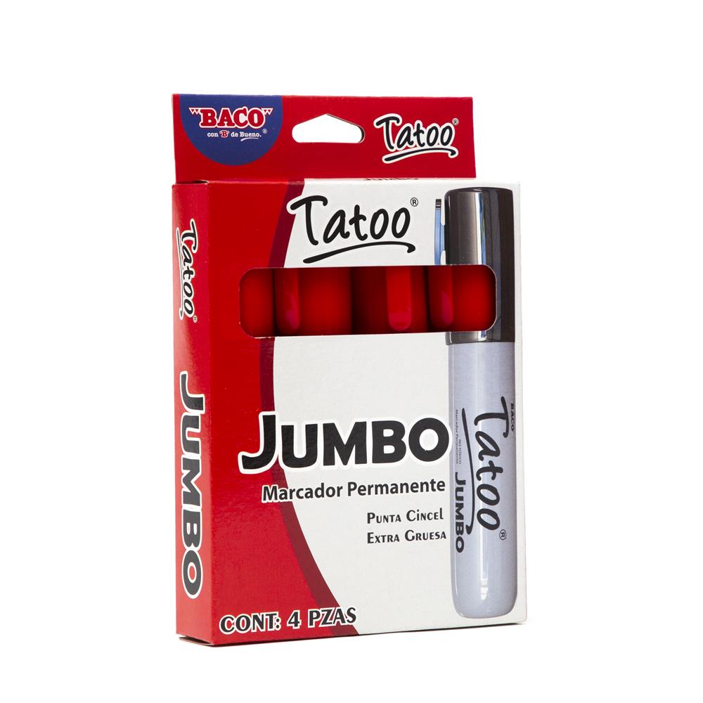 Marcador Permanente Tatoo Jumbo | BACO | Rojo | 4 piezas