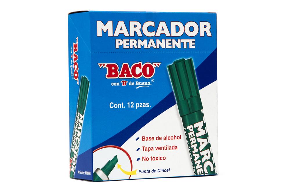 Marcador Permanente Aluminio | Verde | BACO | 12 pzs