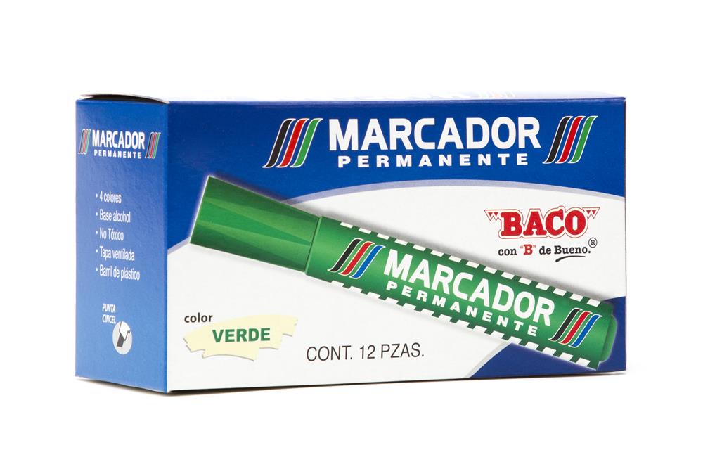 Marcador Permanente | Verde | BACO | 12 pzs