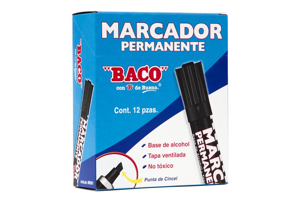 Marcador Permanente Aluminio | Negro | BACO | 12 pzs