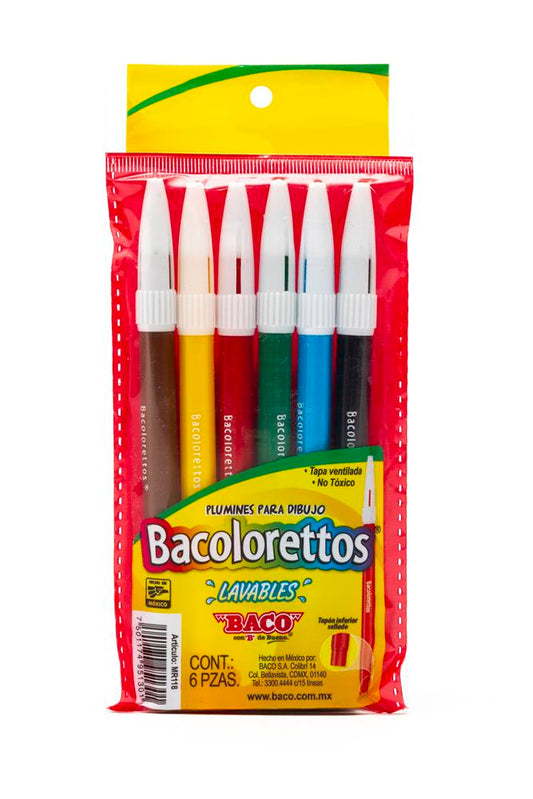Marcador Base agua Punto fino Bacoloretto Colores surtidos BACO 6piezas