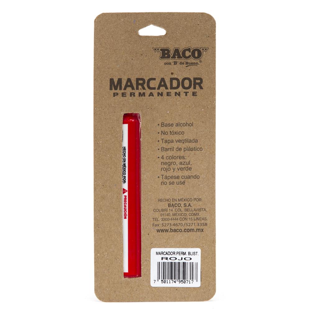 Marcador Permanente Plástico Rojo de BACO
