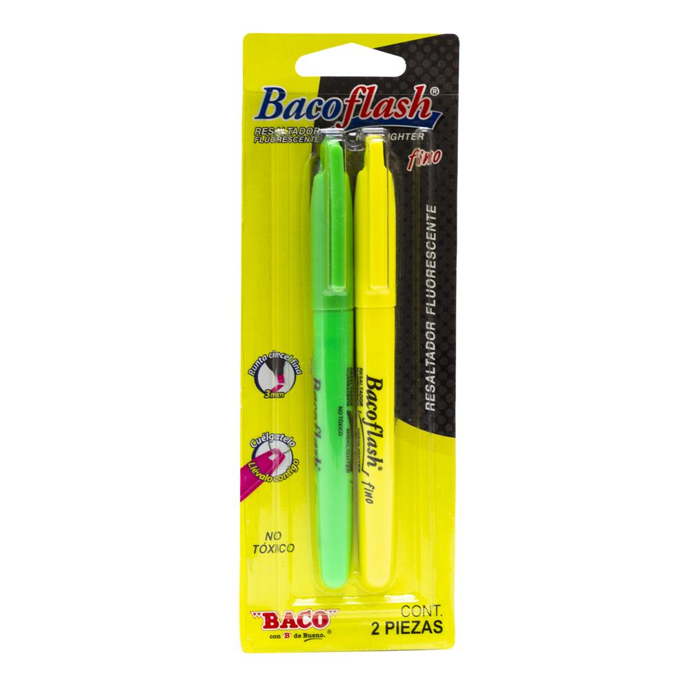 Resaltador Punta Fina Verde y Amarillo BACO 2Piezas