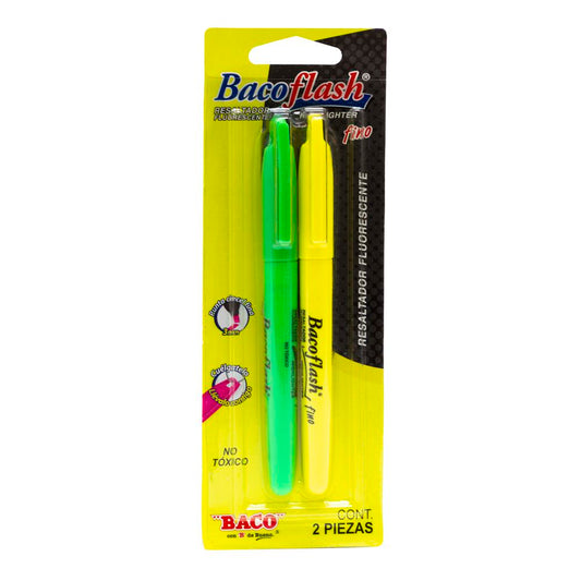 Resaltador Punta Fina Verde y Amarillo BACO 2Piezas